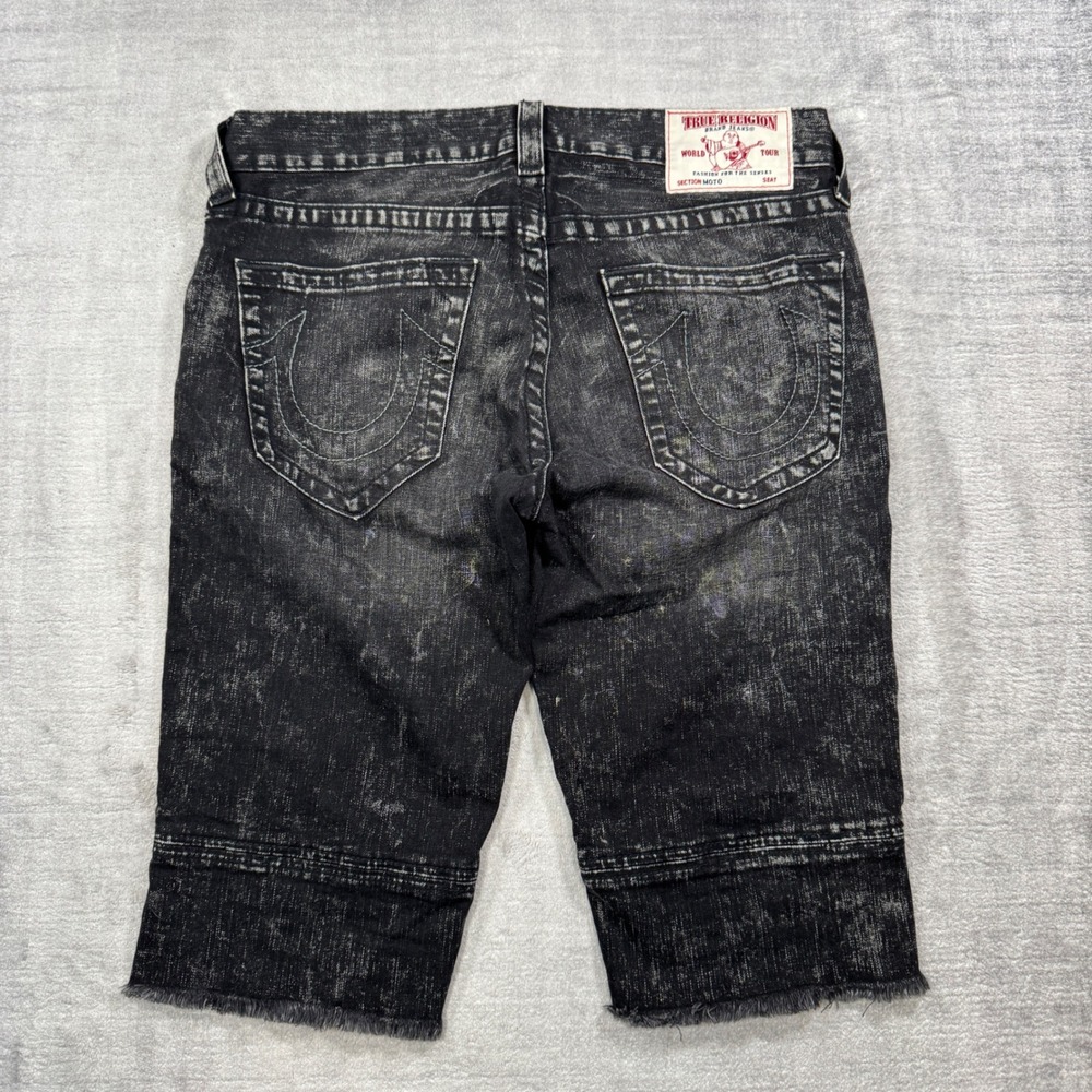 True Religion Shorts Mens 32 Black Jorts Moto Denim Acid Wash Biker Streetwear